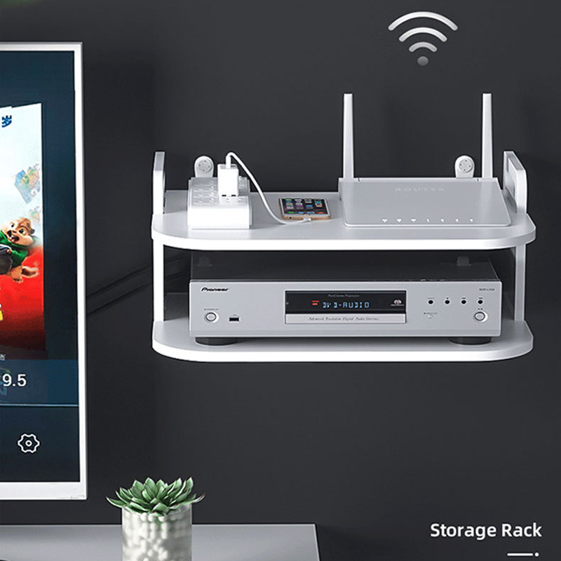 Desk Setup Living Room - Wall-Mounted Router Cable Organizer Shelf Ventilated