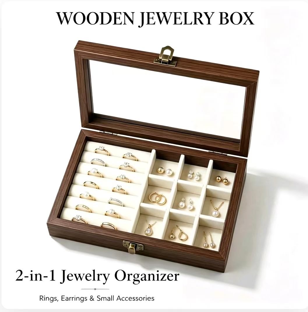 Korean Desk Setup - Bedroom Desktop Walnut Pattern Velvet Jewelry