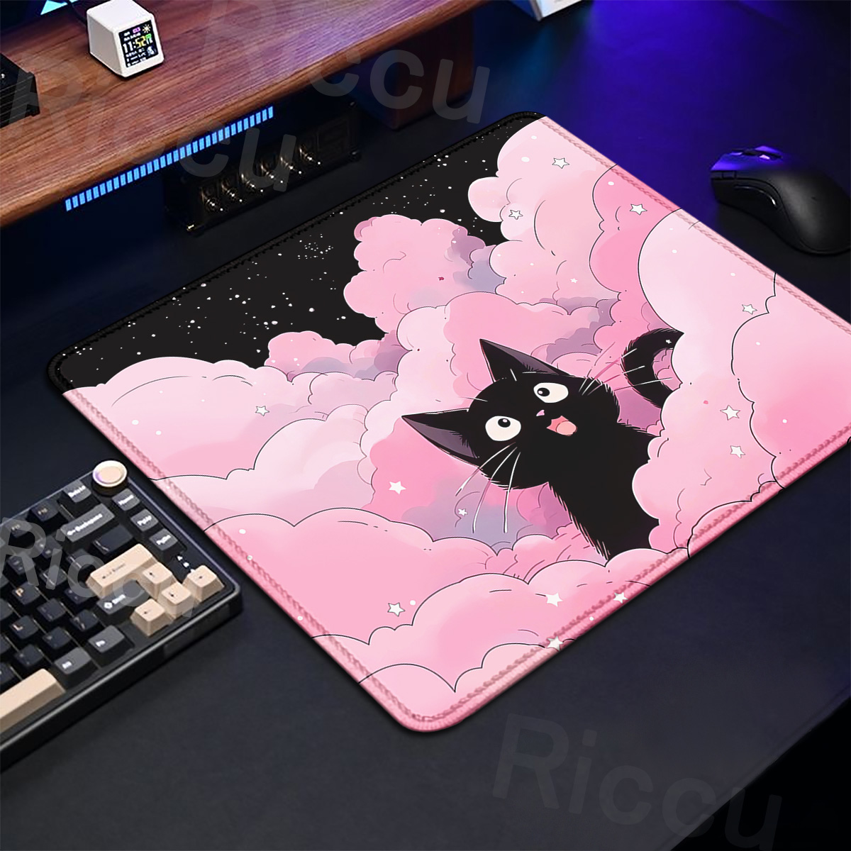 Kawaii Black Cat Mousepad 18x2 - огляд і ціна Korean Desk Setup