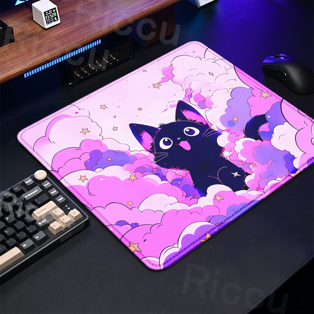 Kawaii Black Cat Mousepad 18x2 - огляд і ціна Korean Desk Setup